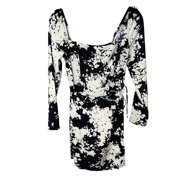 Abercrombie & Fitch NWT Long Sleeve Wrap Mini Dress Black White Floral Sz‎ Small - Image 2