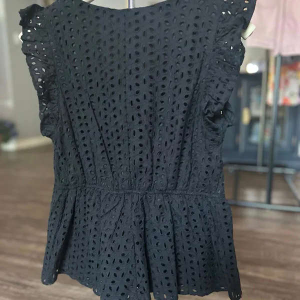 Chic Black Eyelet Ruffle Top - Image 2