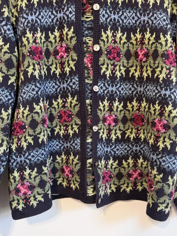 Talbots Vintage Floral Embroidered Cardigan Sweater Size Large Women’s - Image 6