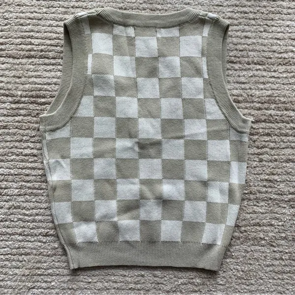 Charlie Holiday Avalon Checkered Sweater Vest Cream NWT Size XS - Image 3