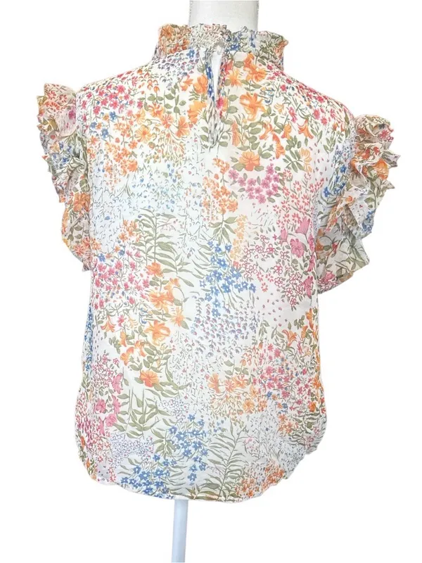 Sugarlips White Multi Floral Ruffle Sleeve Top - Image 2