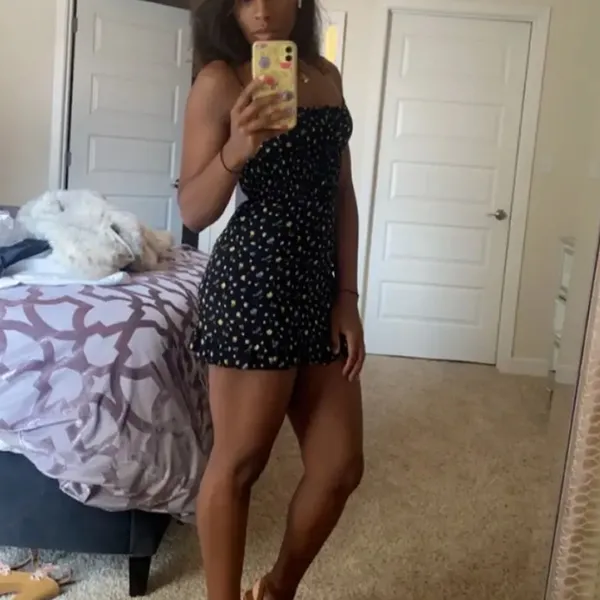 Reformation Black Floral Mini Slip Dress SIZE 0 Micro Smocked Calico Y2K $200 - Image 6