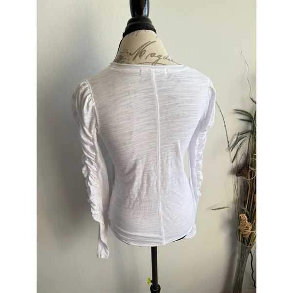 We The Free Free People White Ruched Puff Sleeve Slub‎ Knit Tee Top Small - Image 3