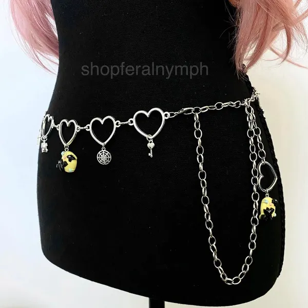Silver Spooky Halloween Handmade Heart Chain Belt, Fits 26-44 Inches, X7GA1399 - Image 5