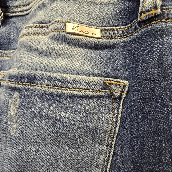 {29} KanCan Distressed Blue Jean Split Flare Hem Fringe Detail - Image 11