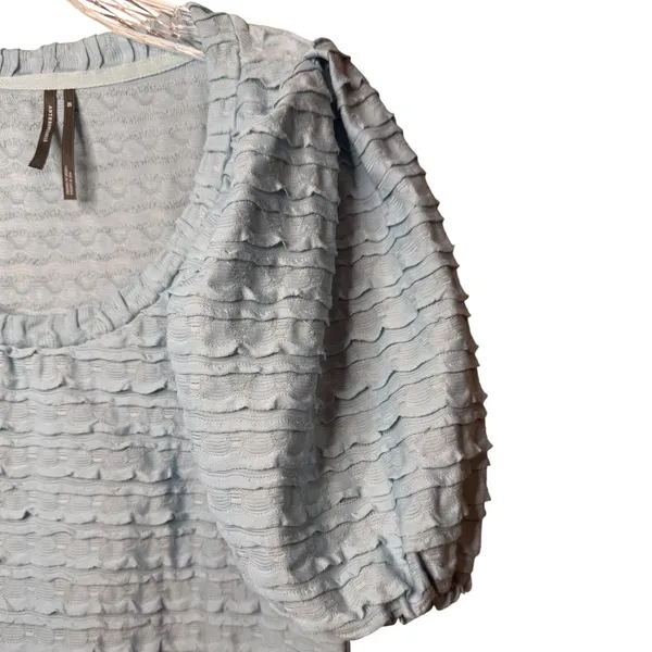 Anthropologie Light Blue Textured Puff Sleeve Scoop Neck Blouse Top Sz XS - Image 4