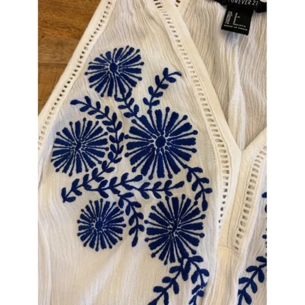 Forever 21 Gauze Embroidered Maxi‎ Dress S Beach Resort Vacation European Summer - Image 11