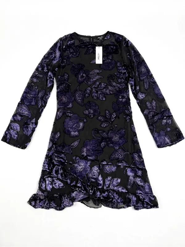 Nasty Gal Black Dress with Purple Floral Burnout - Image 3