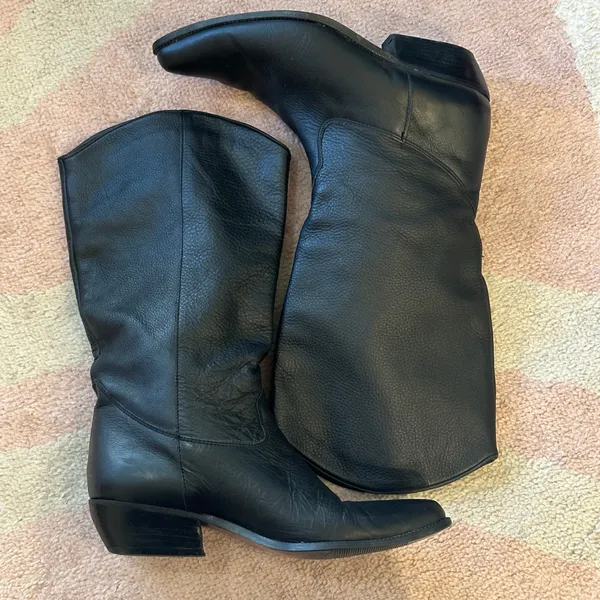 VTG‎ Bootalinos Black Leather Western Boots Mid-Calf Cowboy Riding Style Retro - Image 4