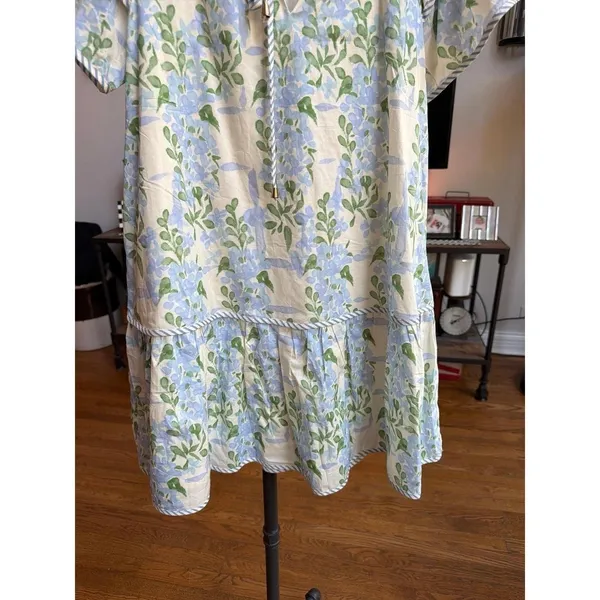Entro floral mini dress with striped contrast trim from nwt women's Medium - Image 4