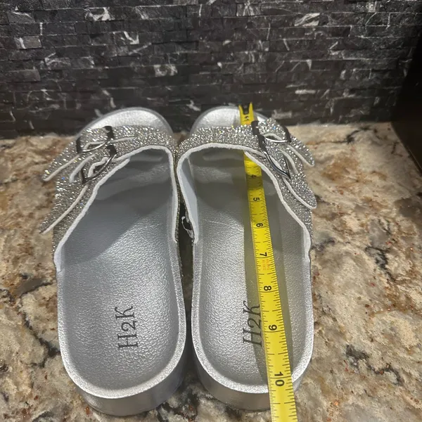 H2K Espen Silver Glitter Double Buckle Adjustable Comfort Size 9 Slides Sandal - Image 6