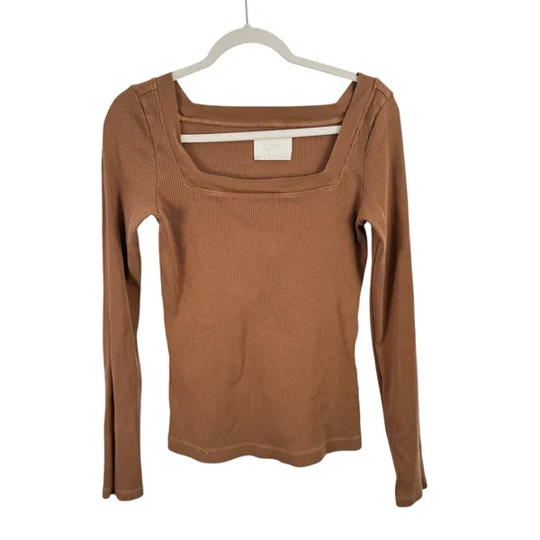 Citizens‎ of Humanity Marisol Square Neck Tee French Toast Brown Womens Large - Image 2