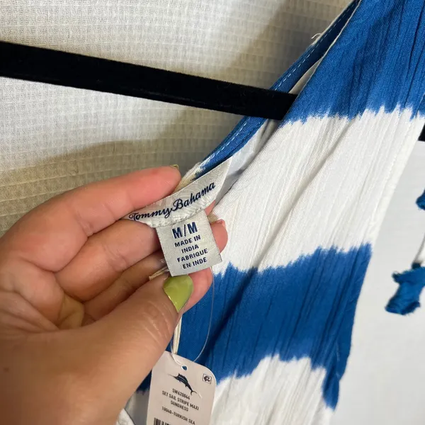 Tommy Bahama Set Sail Stripe Maxi Sundress Turkish Sea Blue White M NEW SW620844 - Image 4
