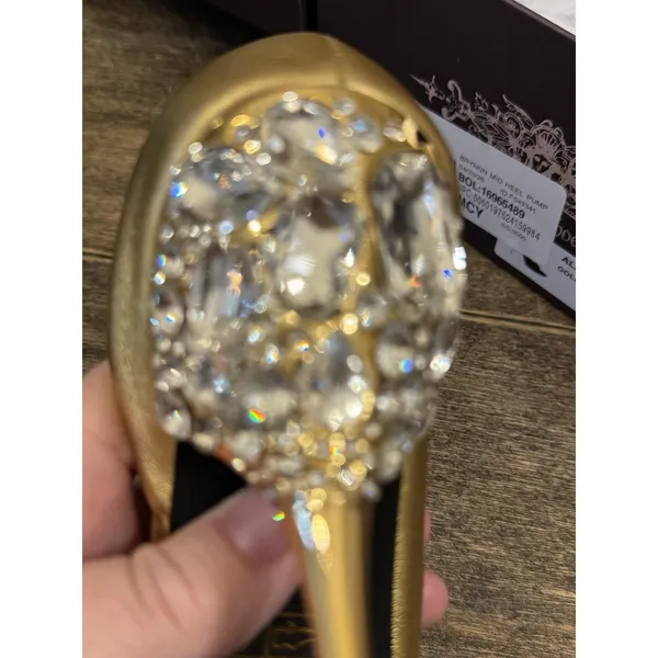 Alluria Crystal Heel Sandal Jeffrey Campbell Size 9 Gold Jeweled Peep Toe - Image 12
