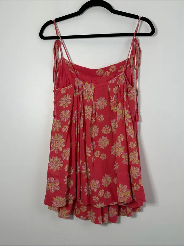 Free People Floral Babydoll Tank Top Size Small Pink Tie Strap Boho - Image 4