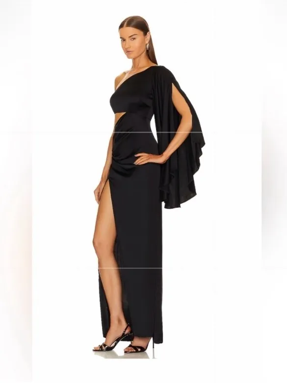 Michael Costello X Revolve Kamaria Gown Black One-Shoulder Cutout Maxi Dress - Image 4