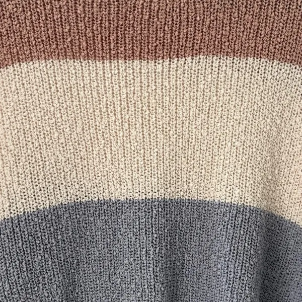 Debut Neutral, Ivory White, and Blue Colorblock Crew Neck Knit Sweater - Image 2