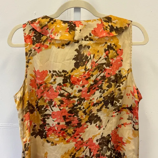 Y2K Anne Klein Floral Ruffle V-Neck Sleeveless Blouse Orange Yellow Womens Large - Image 5