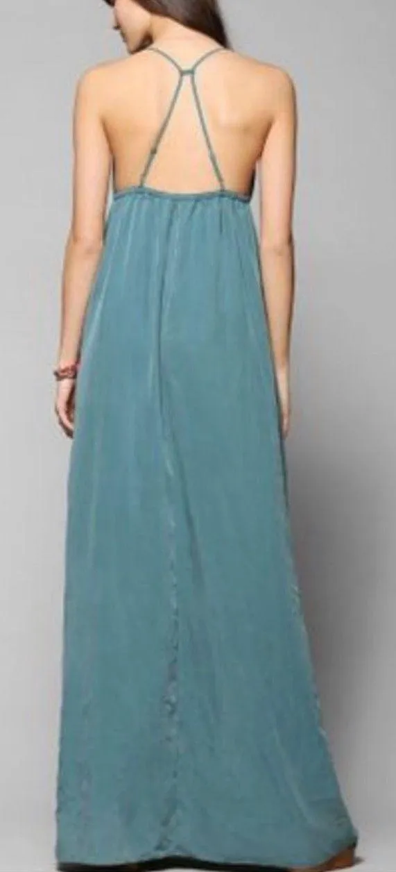 SILENCE + NOISE Triangle-Top Maxi Slip Dress in Olive - Image 2