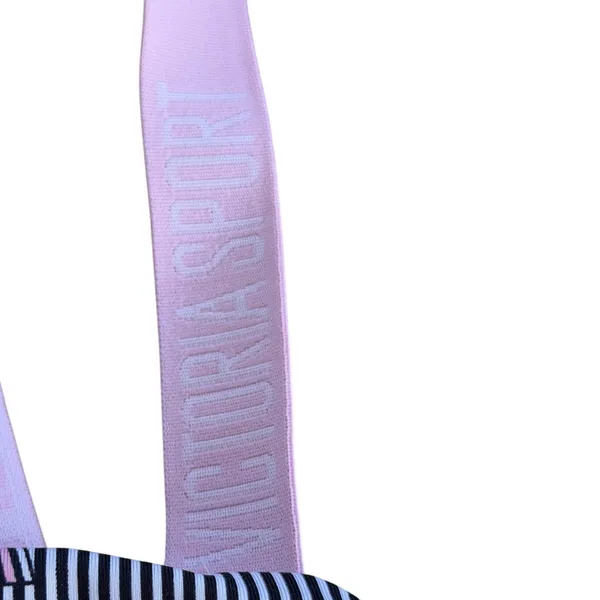 Victoria Sport Strappy Racerback Sports Bra Black White Striped Logo Pink Small - Image 6
