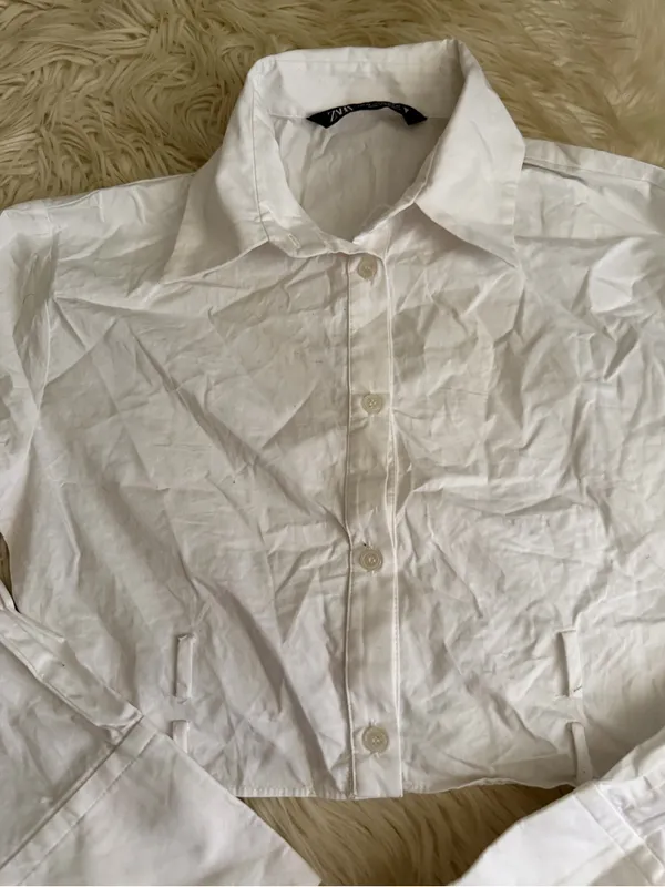 ZARA White Cropped Button-Down Shirt - Image 3