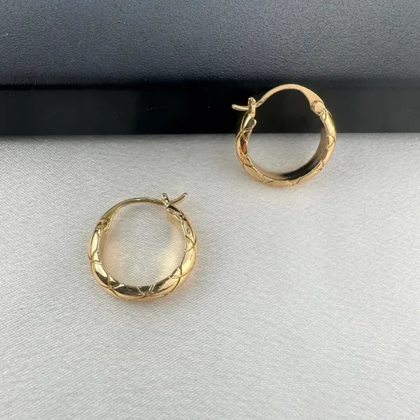 Polished Metal Texture Gold Hoop Earrings for Women - Image 2
