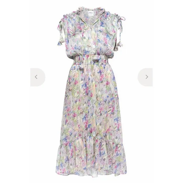 MISA Los Angeles Dress Small Watercolor Floral Midi Smocked Rainbow Boho #BB13-1 - Image 12
