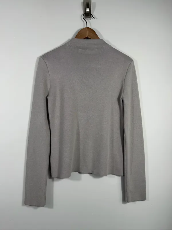 Cyrus Women’s Small Gray Mock Neck Ribbed Knit Stretch Sweater Top - Image 2