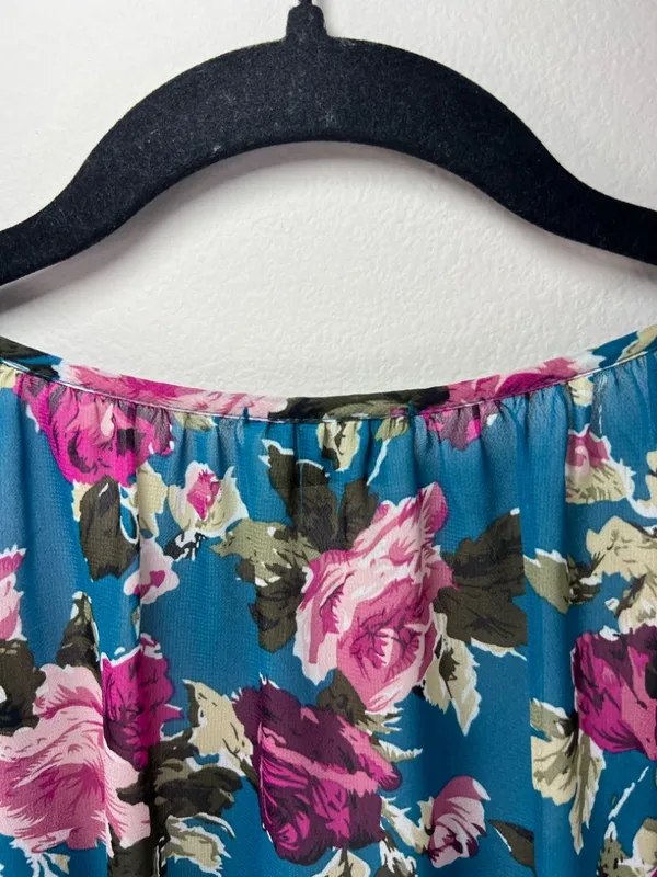 Show Me Your Mumu Floral Blouse Tunic Teal Semi Sheer Romantic Whimsical USA Lg - Image 9