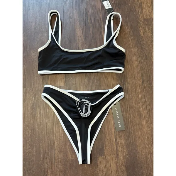 Lioness Swim Amour Top Soulmate Bottom Bikini Set‎ Onyx Black White L/M NWT - Image 3