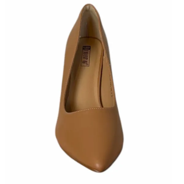 IDIFU Chunky Block Heel Pumps Nude Tan Pointed Toe 4” Heel Size 7.5 Office Work - Image 3