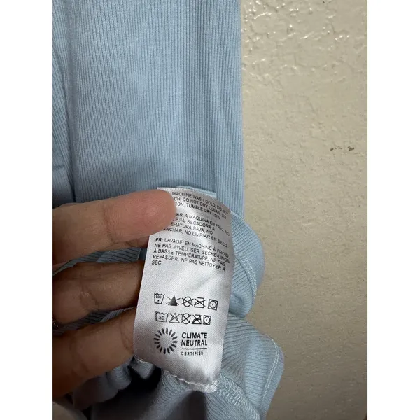 Reformation Raelynn Knit Mini Dress size S Light Blue Button Front Short Sleeve - Image 6
