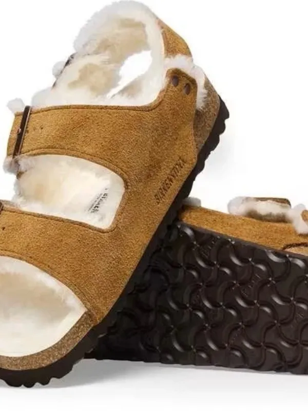 Birkenstock Milano shearling lining mink,leather sandals size 40 backstrap - Image 5