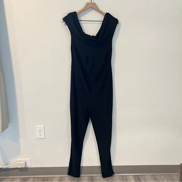 CLUB L LONDON Off The Shoulder Black Maternity Bardot‎ Fitted Jumpsuit - Image 2