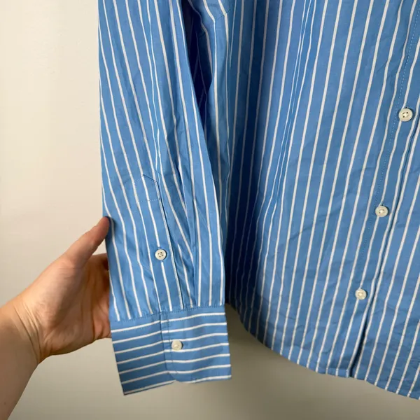 J Crew Ruffle Collar Poplin Shirt Blue Stripe Preppy Office 100% Cotton Womens 8 - Image 5