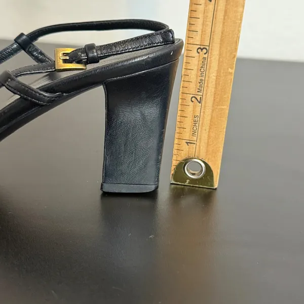 Vintage Prada Black Leather Square Toe Slingback Pump Size 35.5 Gold Buckle y2k - Image 13