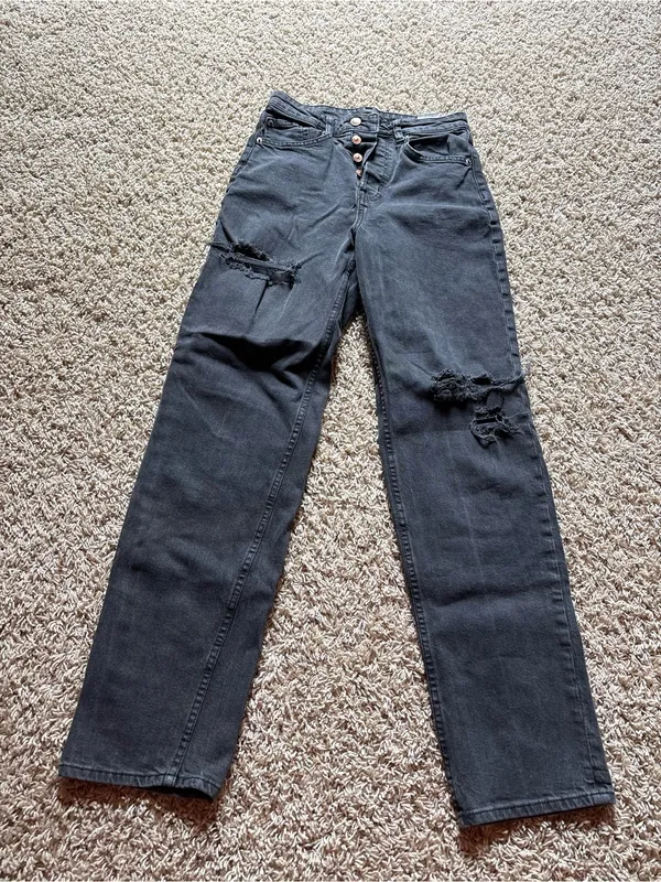 H&M Black High-Rise Distressed Button-Fly Jeans - Image 2