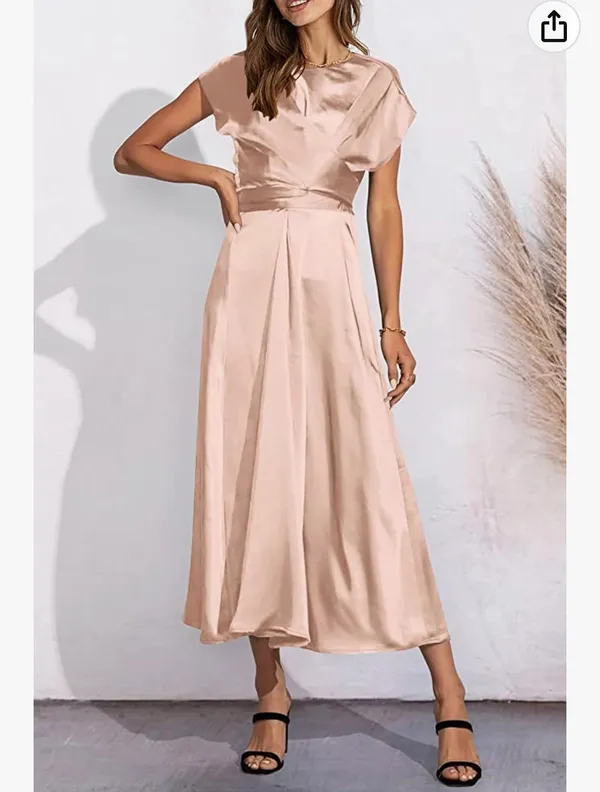 PRETTYGARDEN Women's 2023 Summer Satin Midi Dress Cap Sleeve Tie Waist Elegant A-Line Flowy Dresses - Image 5