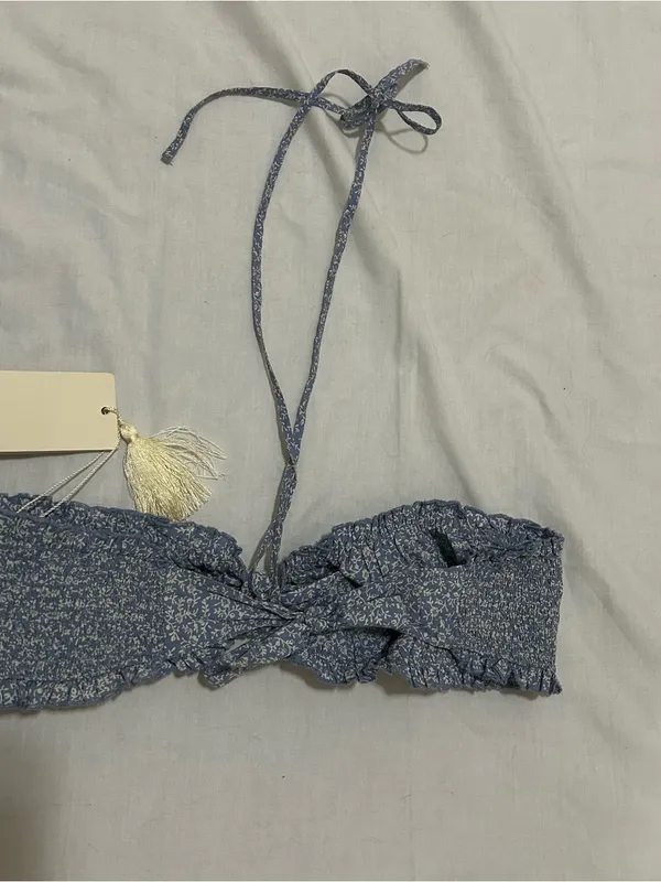DÔEN Soleil Bikini Top Blue Cottage Ivy Floral Organic Cotton M NWT - Image 11
