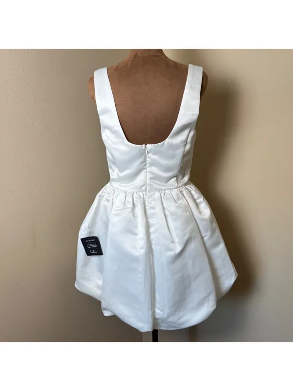 NWT Lulus Regal Cutie Satin Mini Dress Womens Small White Bridal Bachelorette - Image 2