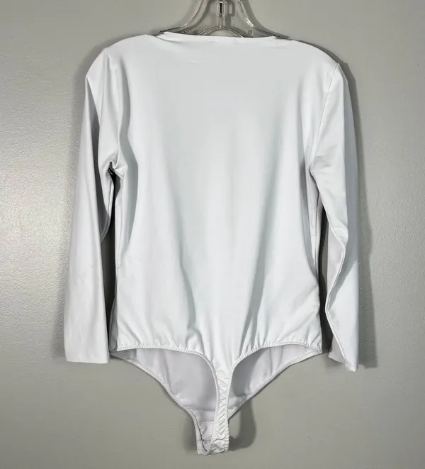 Truth or Square Solid White Fitted Long Sleeve Square Neck Bodysuit - Image 5