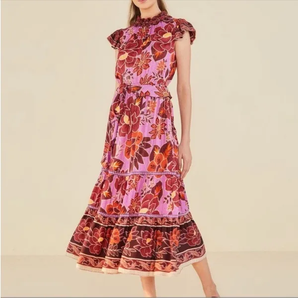 Farm Rio Sweet Floral Midi Dress In Sweet Floral Lilac NWT Size XL - Image 15