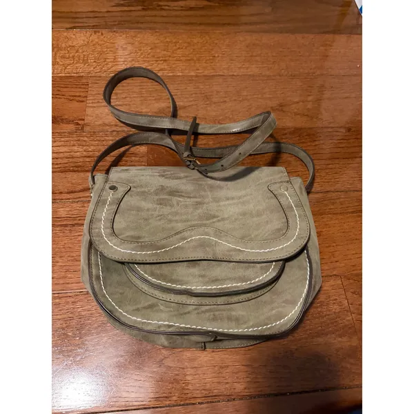 Steven By Steve Madden Crossbody Bag Western Boho Sage‎ Green Scalloped Faux Suede Medium - Image 2