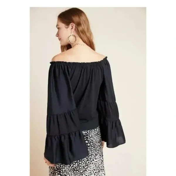 Anthropologie Black Off Shoulder Ruffled Hippie Fairy Peasant Top - Image 4