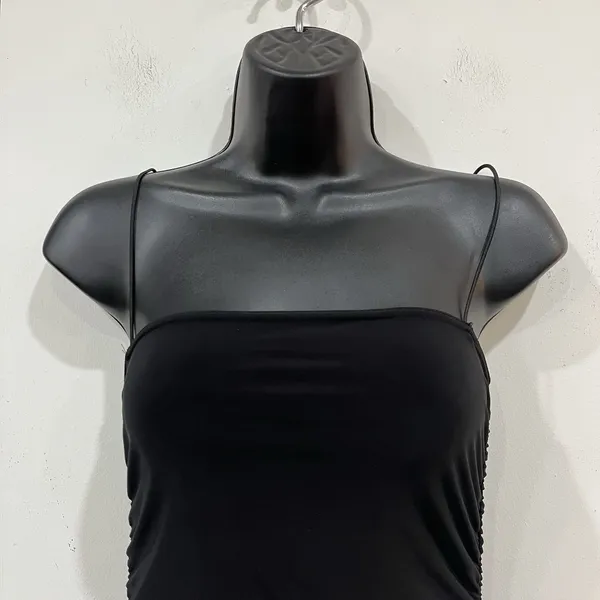 Pretty Little Thing Black Bodycon Ruched Dress US 4 UK 8 Strappy Party Cocktail - Image 4