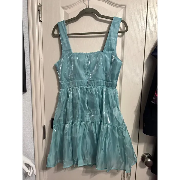 Lulus Blue Iridescent Shimmer Tiered Mini Dress Mermaidcore Coquette Glam Party - Image 3
