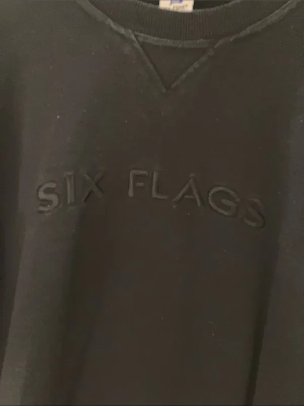 Vintage Six Flags 1996 Black Waffle Crewmeck Sweatshirt Size Large - Image 2