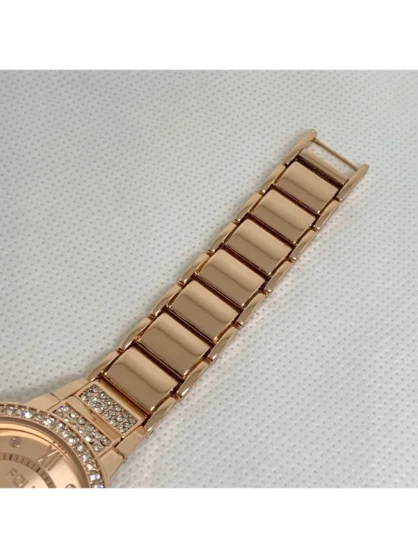 Folio rose gold tone women’s watch rhinestones 33mm quartz up to 7.5” running - Image 4
