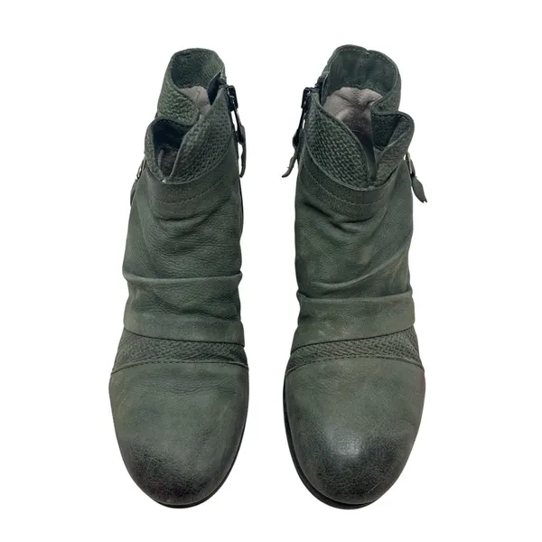 Miz Mooz Sunny Green Leather‎ Ankle Booties Boots Ruched Zip EU 36 US 6 Womens - Image 4