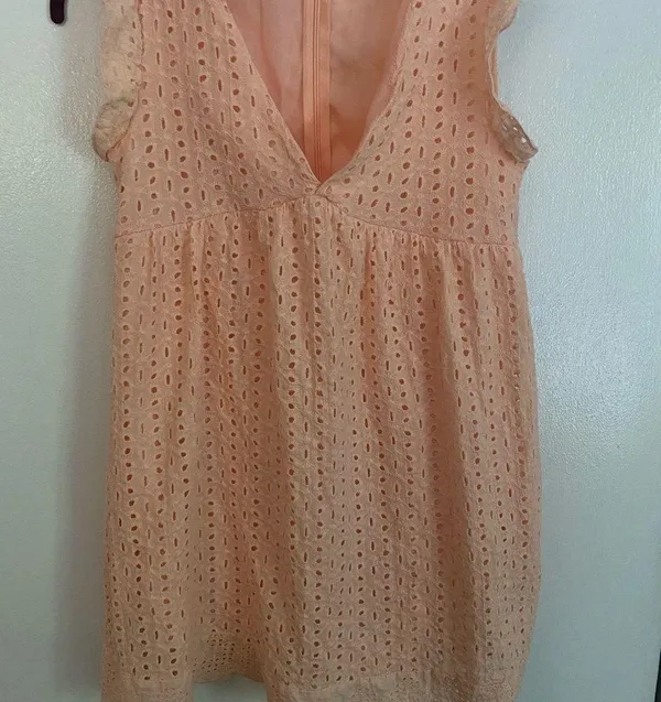Peach color eyelet babydoll mini dress - small - Image 2